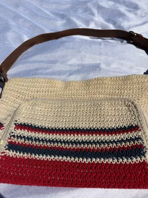 Woven tan red and blue purse thumbnail 2