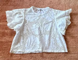 Zara Woman White/Cream Floral Appliqué Top Size S thumbnail 1