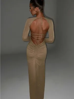Babyboo Nadia Maxi Dress Gold Sparkle Size Medium thumbnail 3