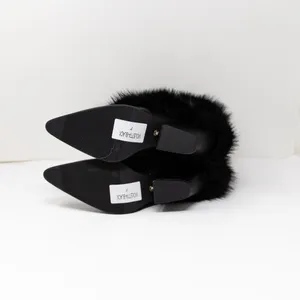 NEW Azalea Wang Violetta Faux Vegan Fur Pull On Western Heel Boots Shoes Black 7 thumbnail 4