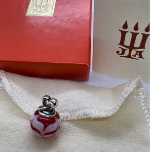 James Avery Retired Red White Art Glass Finial Heart Charm Sterling Silver Rare thumbnail 3