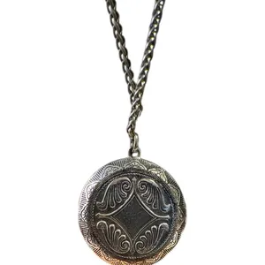 Vintage Black Onyx Cabochon Stone Silver Locket Necklace, One Size thumbnail 4