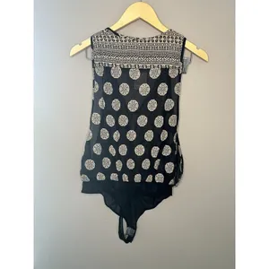 Free People Intimately Bodysuit Womens XS Black Printed Tassel OB1469393 Boho thumbnail 3