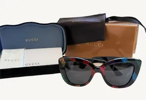 Gucci GG0327S Rainbow Glitter Sunglasses Black Cat Eye New Full Set Box thumbnail 1