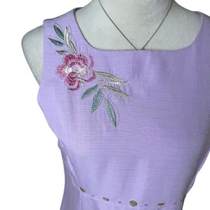 Vintage CLC Pastel‎ Lavender Purple Floral Embroidered Beaded Relaxed Maxi Dress thumbnail 5