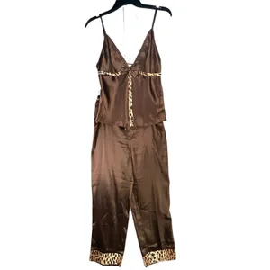 Delicates Pajamas Set Womens M Satin Leopard Trim Cami Pants‎ Sleepwear Lounge thumbnail 2