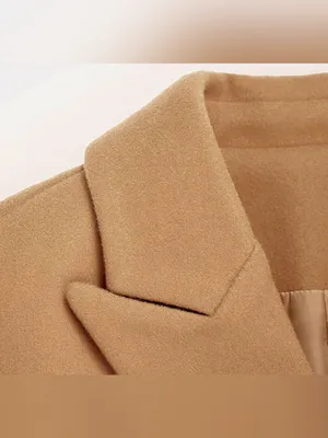 Khaki Camel Autumn Peacoat Trench Coat Long Jacket Wool Blend Sz M (8-10) thumbnail 7