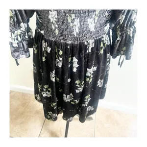 Hutch Velvet Floral Mini Dress Smocked Black Size Large Romantic Milkmaid thumbnail 10