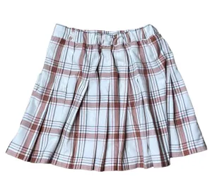 Plaid Pleated Mini Skirt White / Burgundy XS thumbnail 3