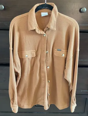Columbia Waffle Knit Button Down Brown Size M thumbnail 1