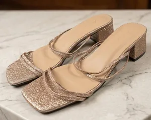 Sparkle Block Heel Mules in Rose Gold thumbnail 1