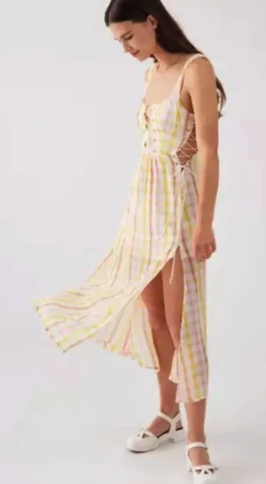 For Love & Lemons || Rue Check Corset Midi Dress thumbnail 1