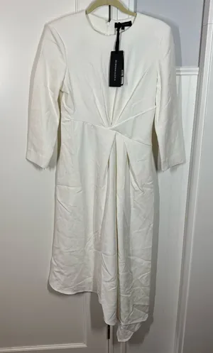 BCBGMaxAzria Ivory Cloud White‎ Long Sleeve Asymmetrical Maxi Dress Size 6 NWT thumbnail 1