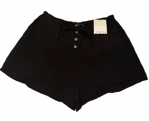 ZARA black linen like material shorts with faux button detail thumbnail 1