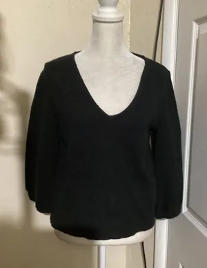 Madewell Black Cotton V-Neck Puff Sleeve Top K4793 FA20 Womens Size Small thumbnail 1