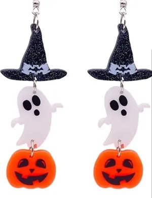 Boutique Acrylic Halloween Earrings Witch Bat Earrings Ghost Pumpkin thumbnail 1