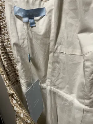 HILL HOUSE (NWT) The Juliana Midi Dress in Basketweave, Beige/White, Size M thumbnail 11
