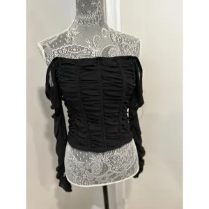 Jolie and Joy Women Sz:L Cropped Ruched Black Bodice Stretch Sheer Mesh Sleeves thumbnail 7