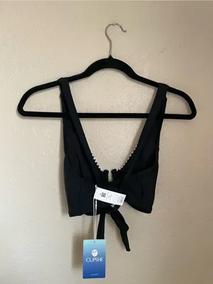 New Cupshe Embroidered Trim Plunge Rectangle Ring Bikini Swim Top Bra Size M thumbnail 8
