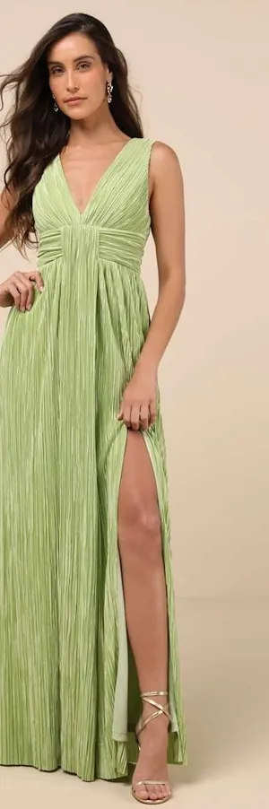 NWT Lulus Melitta Lime Green Plisse Sash Maxi Dress Gala Banquet Wedding Size M thumbnail 1
