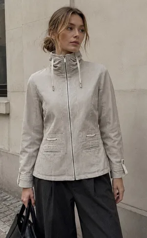 Vintage French Dressing Tan White Pinstripe Funnel Neck Zip Jacket XS Cotton thumbnail 1
