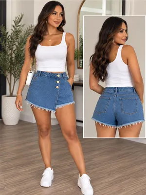 Zara Blue Denim Wrap-Front Fringe Skort Shorts thumbnail 2