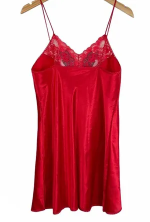 Vintage Val Mode Red Rose Lace Lingerie Slip Dress thumbnail 2