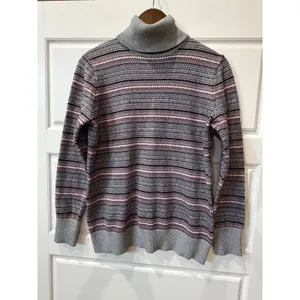 L.L.Bean Gray Fair Isle Turtleneck Sweater Cashmere Blend Large Preppy Gorpcore thumbnail 2