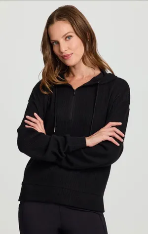 RBX Womens Black Ribbed Quarter Zip Hoodie Long Sleeve Active Top Size Large thumbnail 1