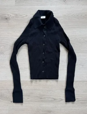 Abercrombie & Fitch Black Ribbed Button-Front Collared Cardigan thumbnail 1