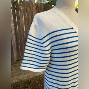 Zara Cream an blue striped Sweater long cardigan maxi dress nautical coastal L thumbnail 2
