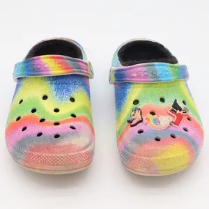 Crocs Clogs Womens 9 Classic Lined Rainbow Spray Paint Multi Faux Fur Excellent thumbnail 3