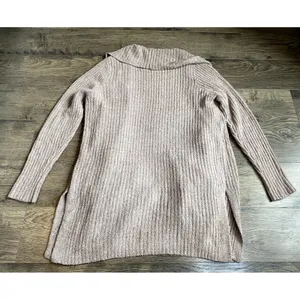 EUC Womens Barefoot Dreams cozy chic‎ lite tan brown ribbed soft cardigan size L thumbnail 2
