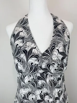 Tommy Hilfiger Women Size 12 Halter Dress Black White Floral Cotton Midi‎ thumbnail 6