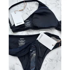 NWT Quince Black Italian V Neck Bikini Top & Low Rise Bottom Set Size Small thumbnail 3