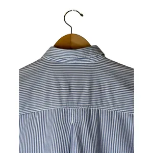 Old Navy The Tunic‎ Shirt Women Medium Blue White Striped Button Down Cotton thumbnail 5
