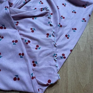 Pink Cherry Print Ribbed Pajama Set Lace Trim Lettuce Edge XL Loungewear thumbnail 3