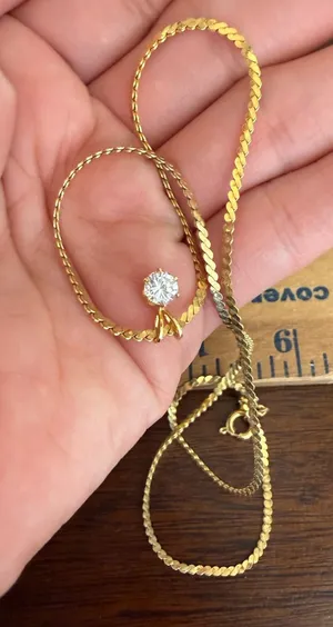 Gold Tone Rhinestone Pendant Necklace thumbnail 1