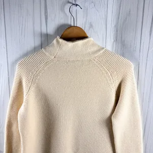 J. MCLAUGHLIN Garter Style Textured Knit Mock Neck 100% Cotton Sweater Cream, S thumbnail 6