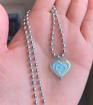 Handmade quality Czech glass bead fairy y2k cyber vintage retro style ball chain necklace💙🩵💙 thumbnail 1