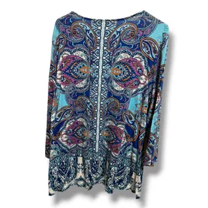 Chico's Paisley Tunic Top Size 3 Blue Purple V-Neck 3/4 Sleeve‎ XL 16 thumbnail 2