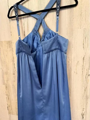BCBGMAXAZRIA Womens 2 Blue Satin Beaded Cocktail Prom Dress thumbnail 8