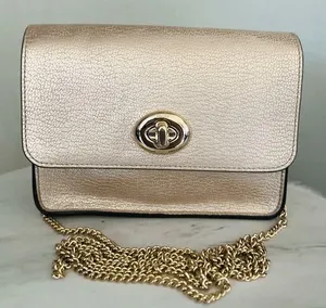 Coach Women's Turnlock Chain Crossbody Leather Bag, Platinum/Gold, NWOT thumbnail 1