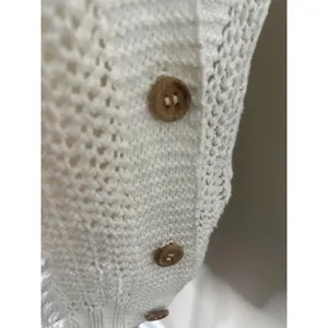 Specialty House White Crochet Sweater Cardigan Vest Large‎ Button Boho Fisherman thumbnail 6