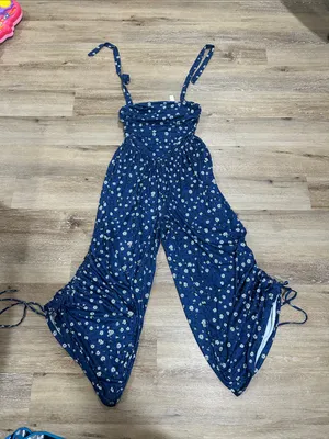 Women’s Navy Blue Floral Wide-Leg Jumpsuit - halter top thumbnail 1