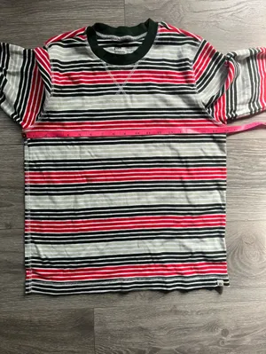 Pact Green Red Striped Long Sleeve Crew Neck 100% Cotton T Shirt Size M Classic thumbnail 7
