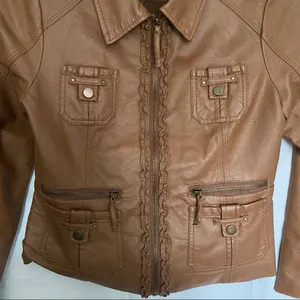 “SugarFly” Brown Faux Leather Bomber Jacket Brown Size L thumbnail 2