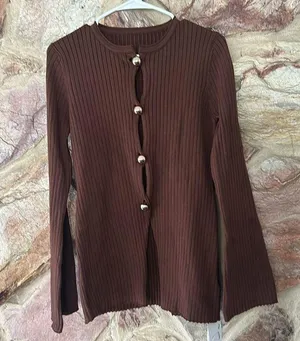 Commense Golden Button Split Knit Top size L Brown Size L thumbnail 1