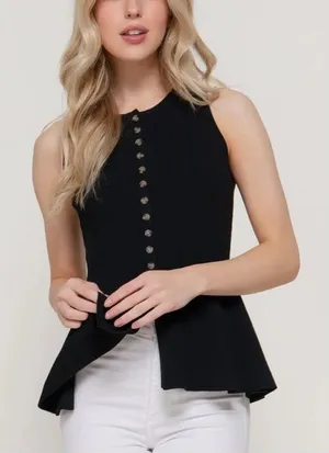 Sleeveless Peplum Top Black Sweater Button Detail size M thumbnail 1
