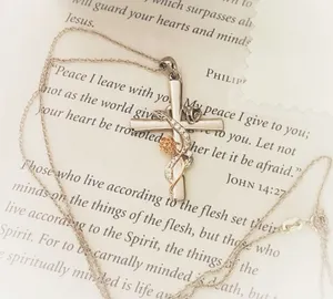 Flower Wrapped Sterling Silver Cross Two Toned Necklace thumbnail 1
